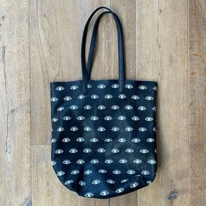 Baggu Leather Tote with White Eye Print